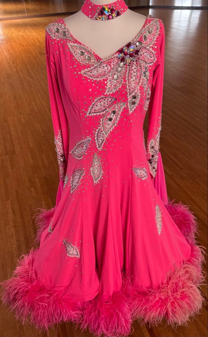 チャコット社交ダンスドレス ピンク フリルチョーカーとフロート付き 3 L日本製