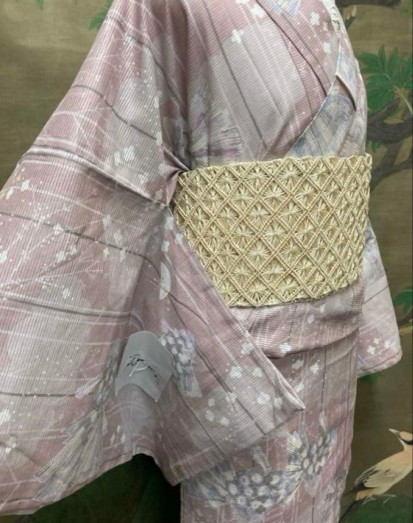 ブランド金子みすゞ 上品な大人の金魚柄綿絽単衣お着物　浴衣 絞り帯プレゼント付き