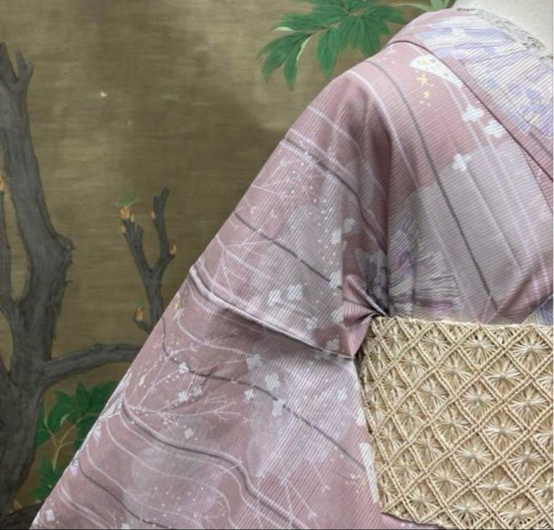 ブランド金子みすゞ 上品な大人の金魚柄綿絽単衣お着物　浴衣 絞り帯プレゼント付き