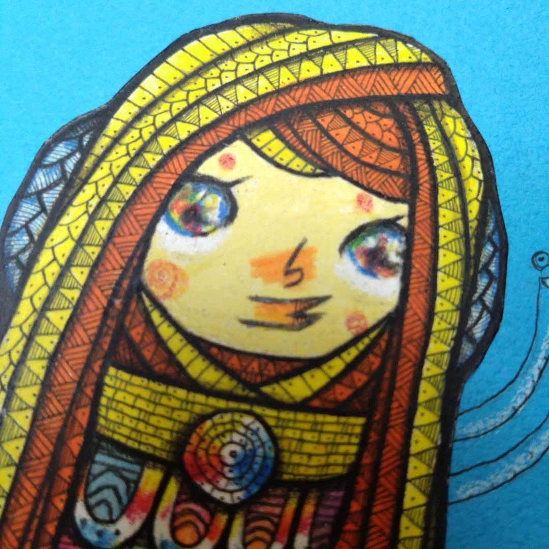 【ザビちゃん】【原画肉筆】疫病退散・アマビエさま・巫女さま風