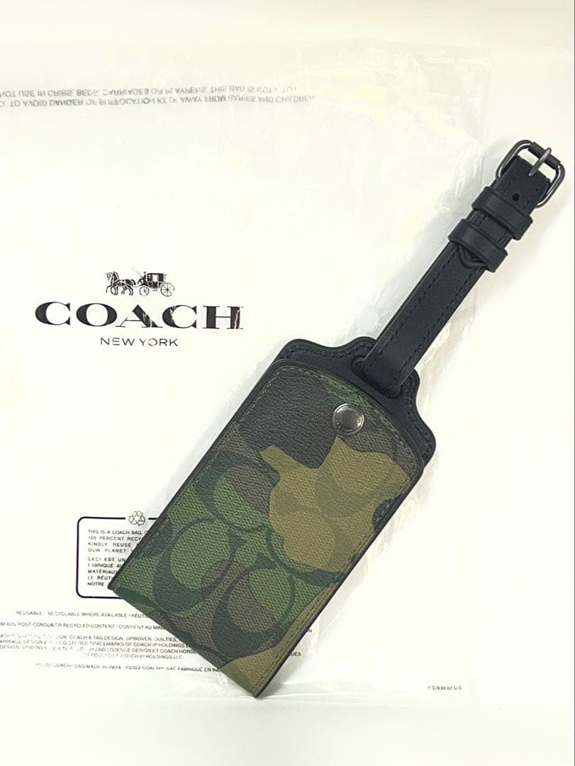 ☆期間限定品☆COACH ネームタグ シグネチャー ラゲッジタグ グリーンマルチ