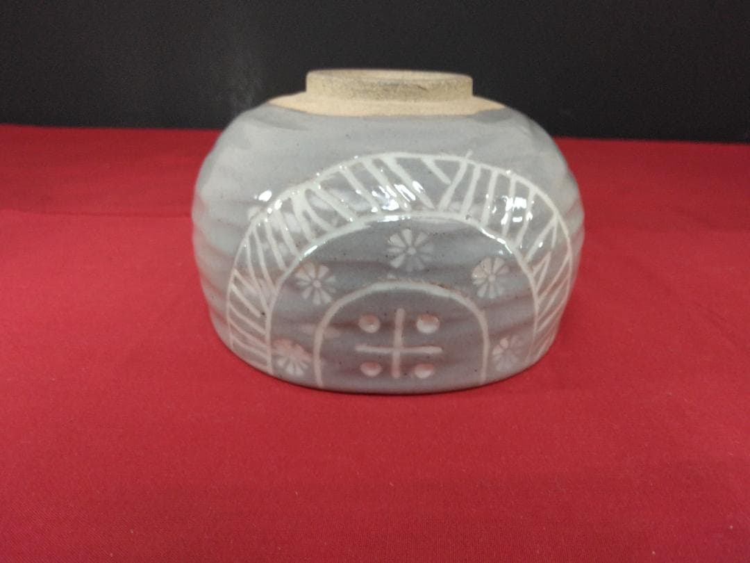 茶道具　　膳所焼 三島写　【俵茶碗　岩崎新定 陽炎園 】