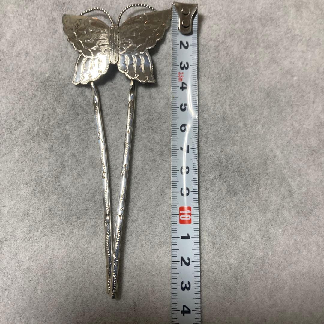 インディアンジュエリー　シルバーバタフライ蝶々かんざしスティック