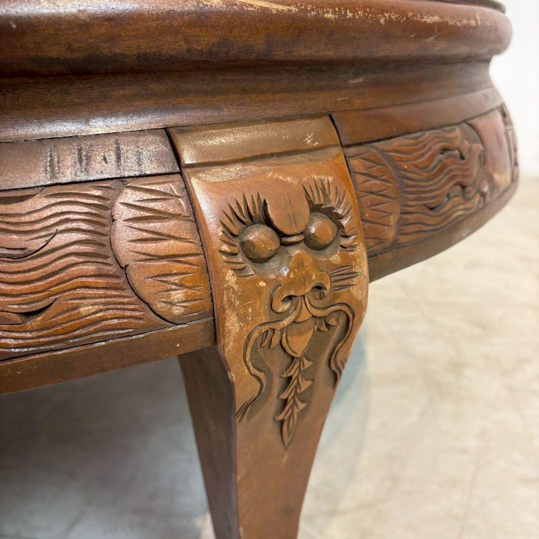 アンティーク彫刻家具 座卓 ちゃぶ台 猫脚 骨董　中国　ローテーブル