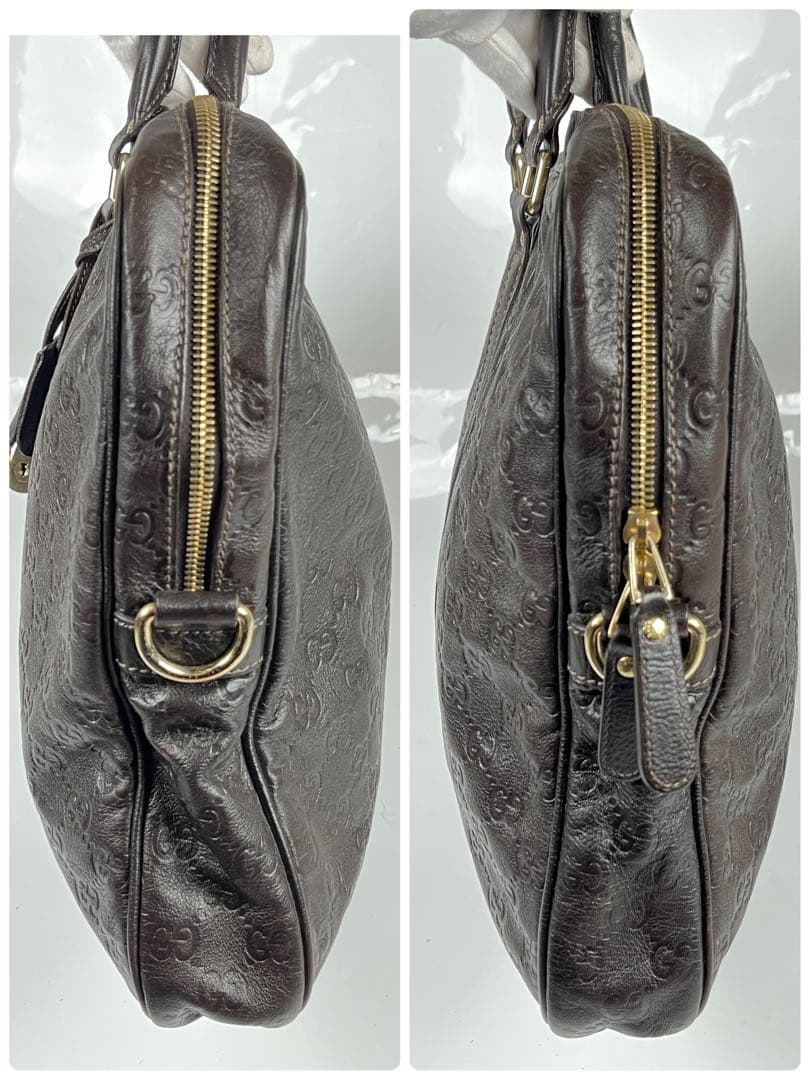 【極美品】グッチ ビジネスバッグ シマレザーGG 本革 ダークブラウン メンズ