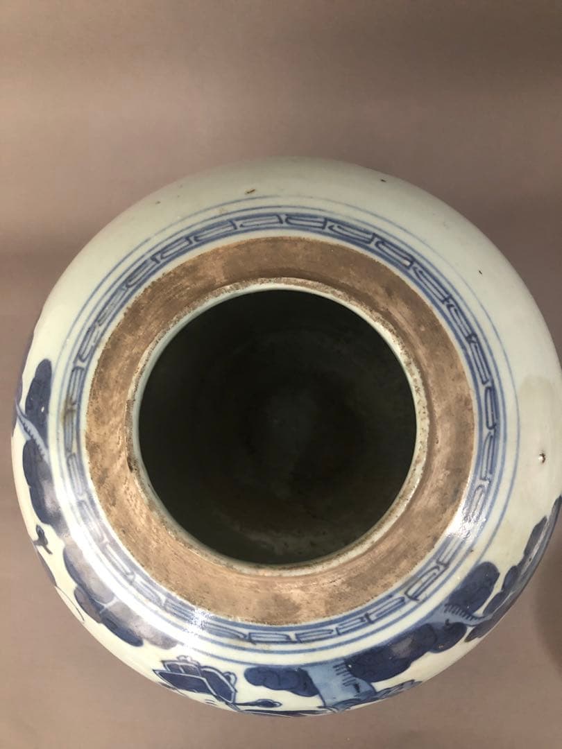 中国骨董　古美術　清朝道光　青花人物紋瓶　壺