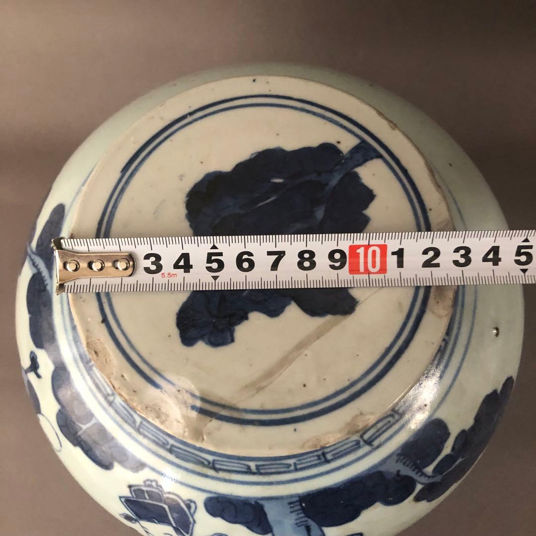 中国骨董　古美術　清朝道光　青花人物紋瓶　壺