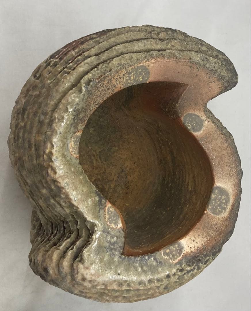 B154 山本出造「備前ブルゴーニュ土  積上香炉」 共箱　線香立付 フクロウ