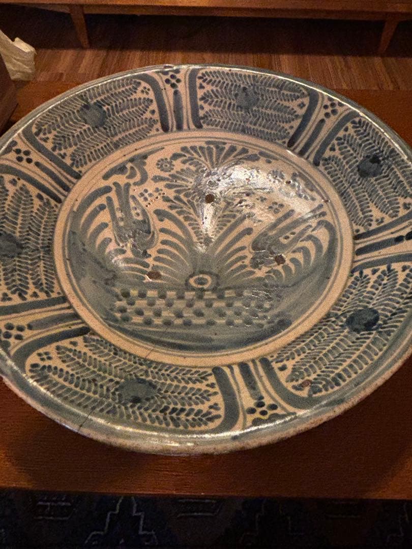 双鳥文様 陶器皿 スペイン製 木箱付き