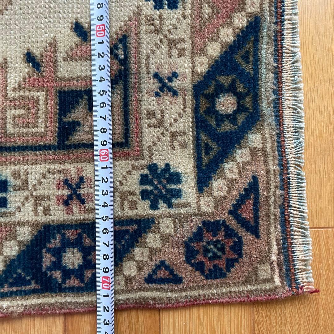 115×72cm ◇トルコヴィンテージラグ　ブラウン615　ブルー　幾何学模様