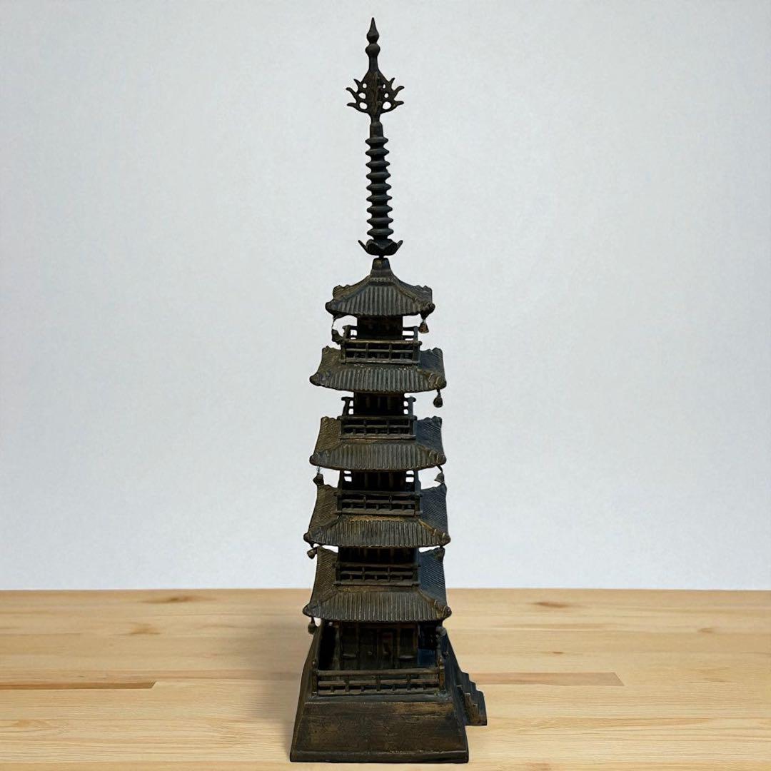 重厚10kg超❣️真鍮鋳物製 大型五重塔 81cm 重厚工芸品 インテリア 模型