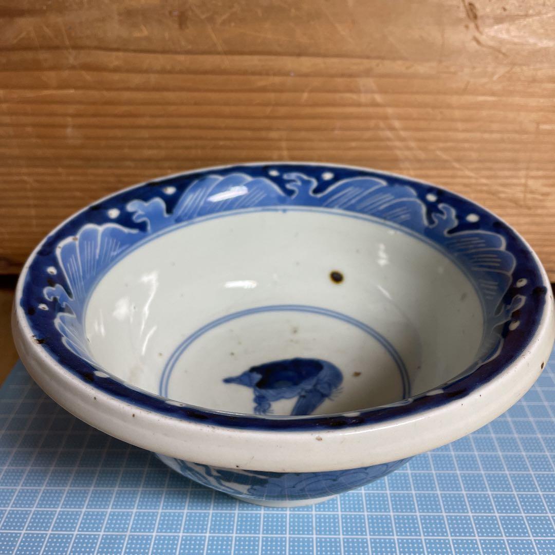 レトロ 染付鉢 【m44 呉須　レトロ　骨董 食器 アンティーク　ベロ藍　レア】