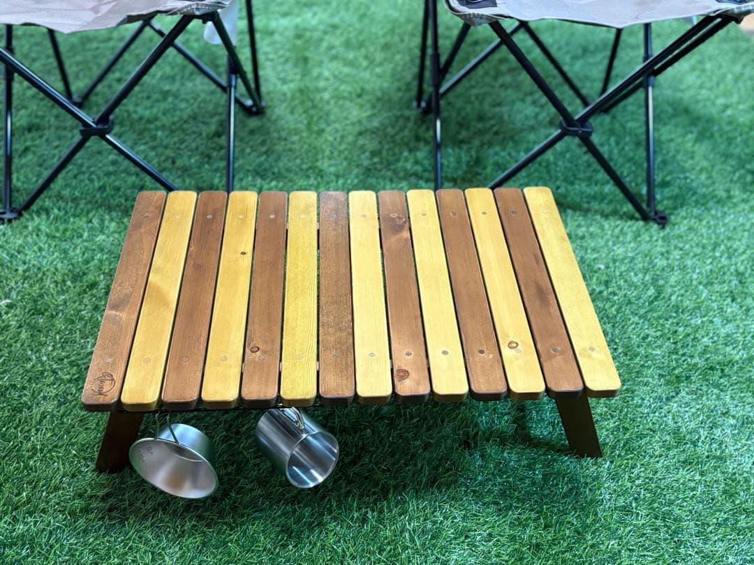 木製折りたたみアウトドアサイドテーブル【カラー:ウォルナット/ライトオーク】