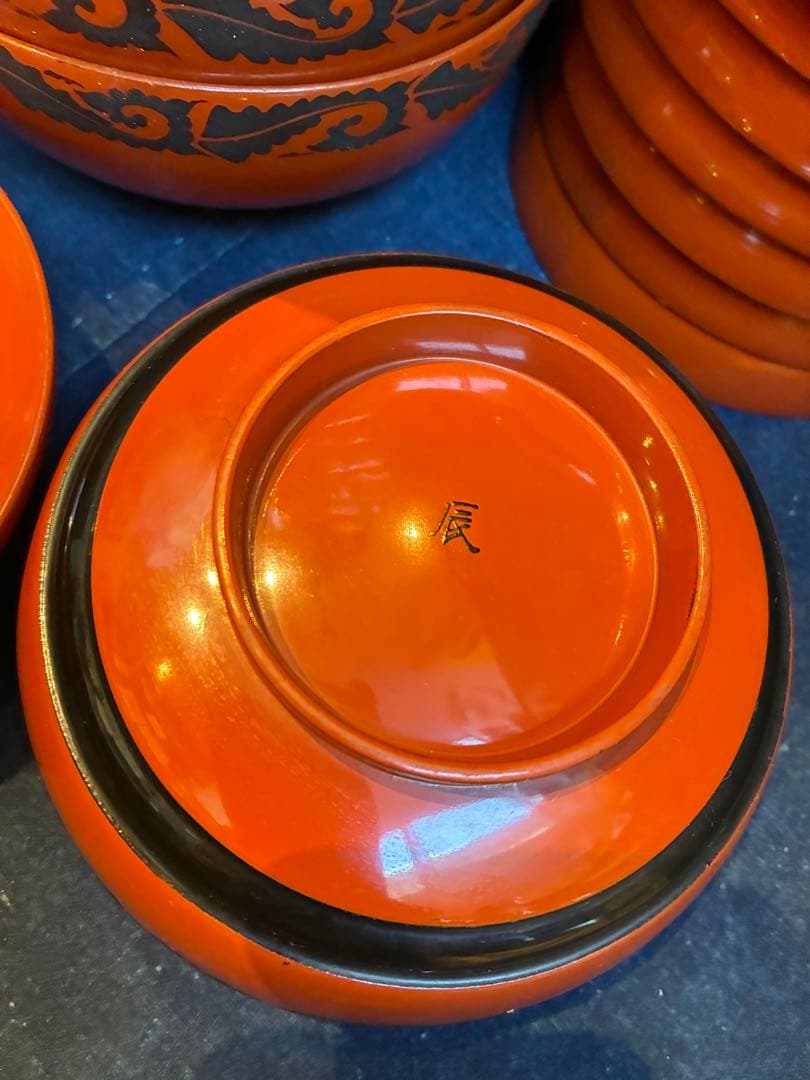 漆器　朱塗　吸物椀　煮物椀　10客　傷無し　木製　大ぶり