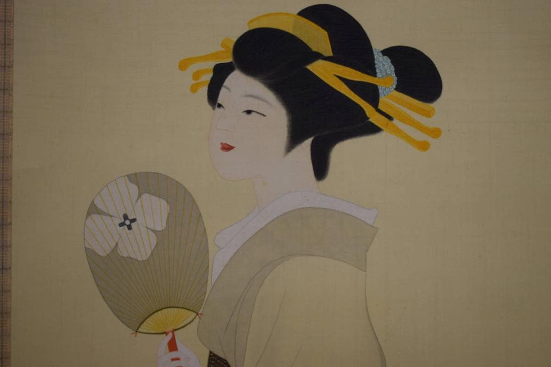 真作/綱島静観/美人図/布袋屋掛軸HH-795