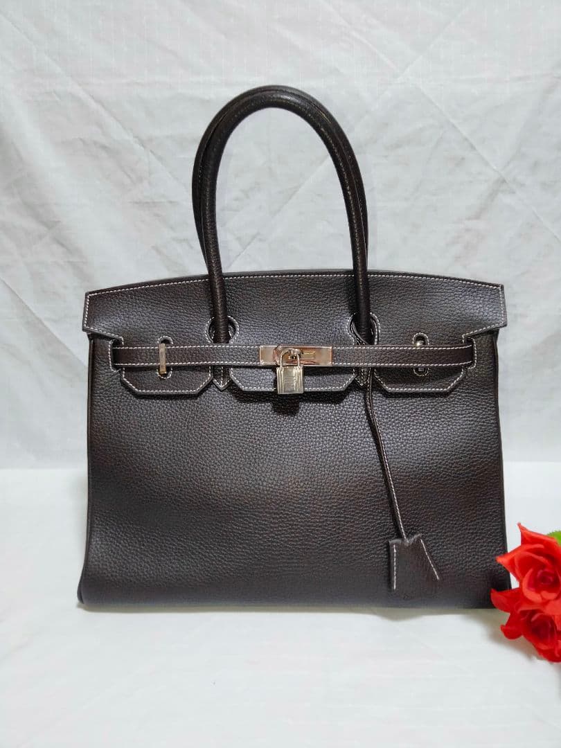 超美品 ハラリ HALLALI ハンドバッグ レザーシボ革 フランス老舗ブランド