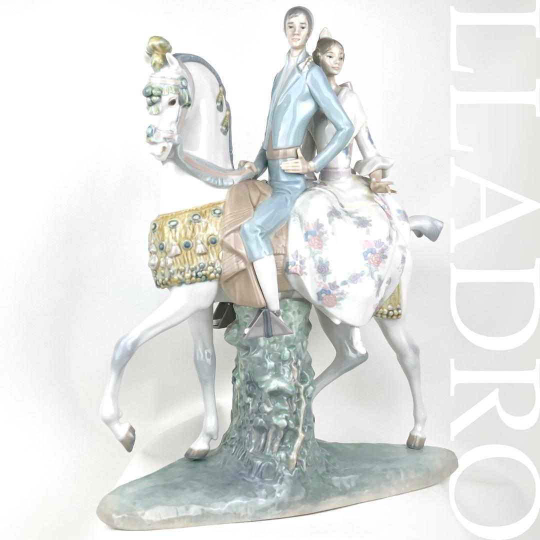 【希少・大型45cm・クリーンアップ済】リヤドロ／馬に乗ったカップル／F19-S
