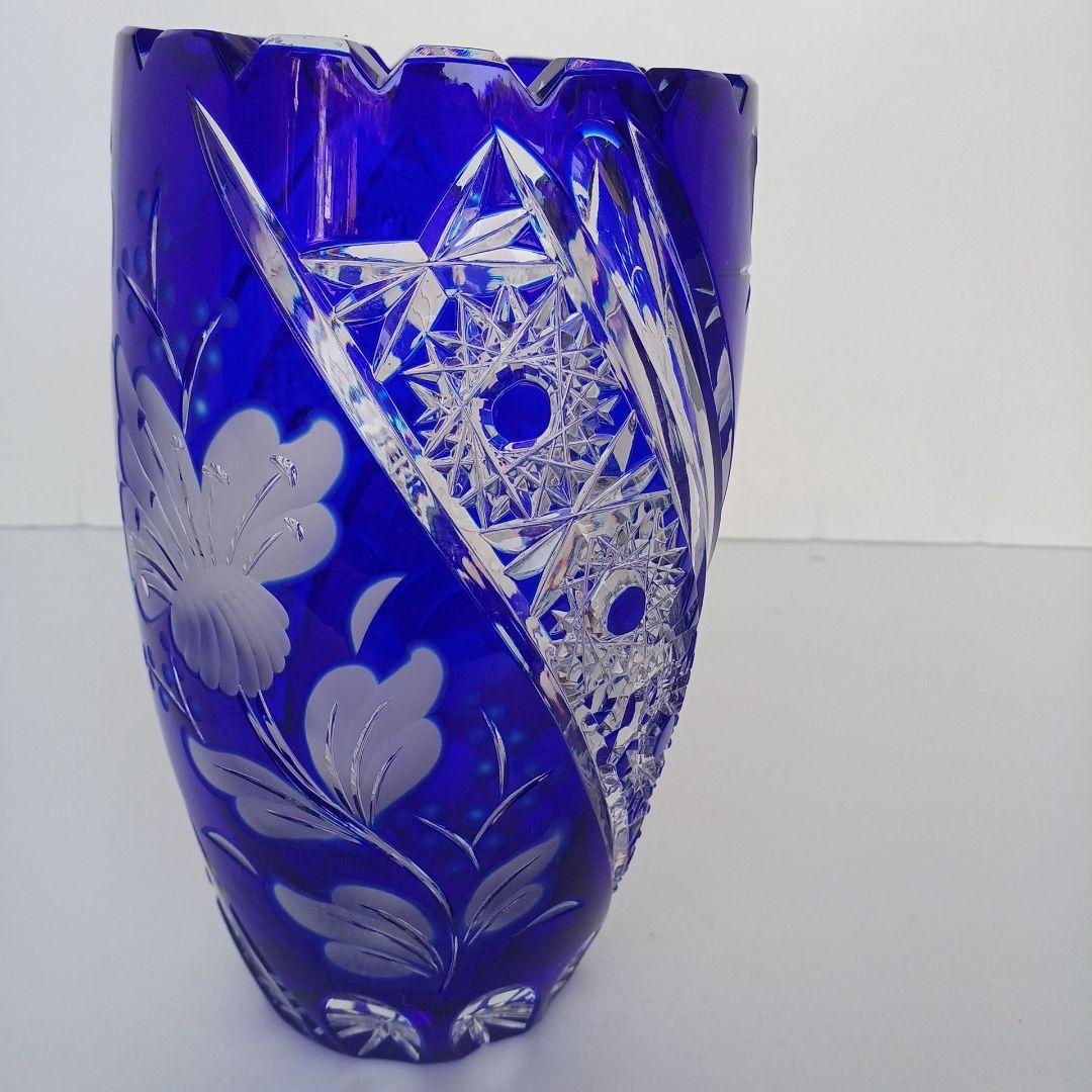 アルンシュタットクリスタル　切子花瓶　ドイツ製　コバルトブルー
