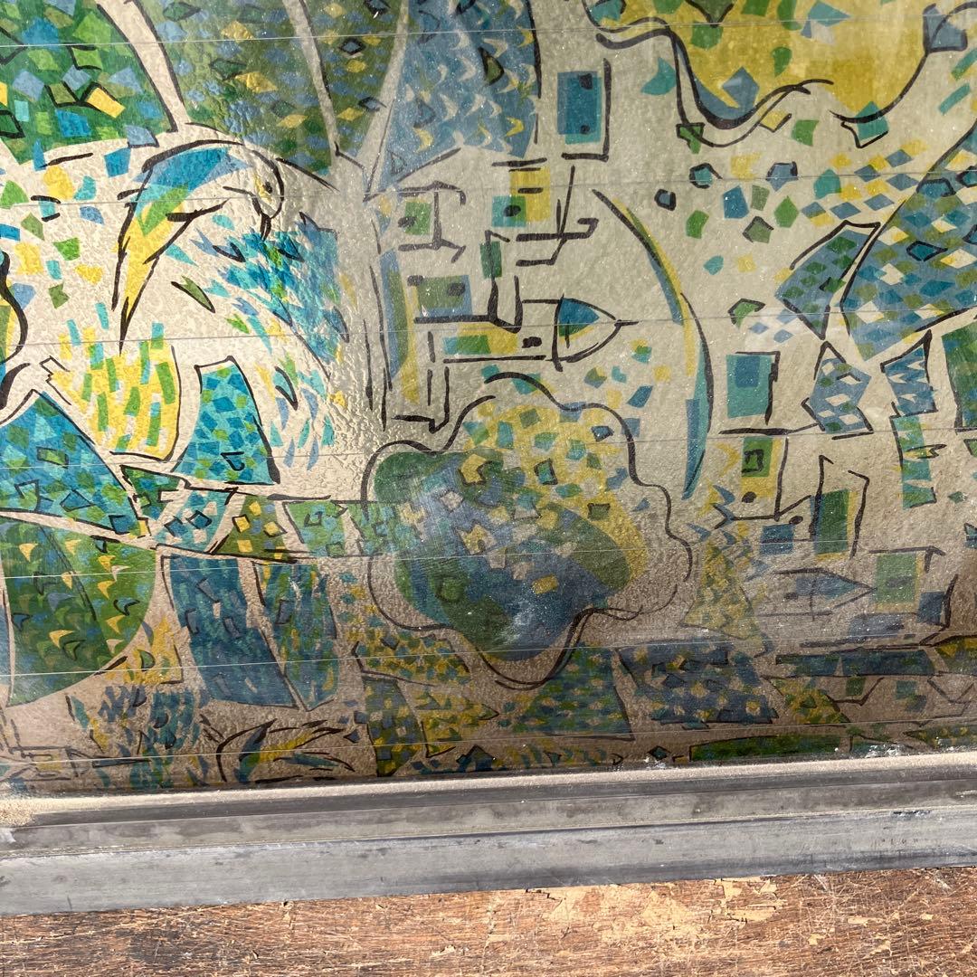 A-5 昭和レトロ ステンドグラス サッシ 窓枠付き ヴィンテージ 建具 古民家