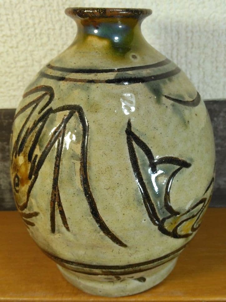 希少‼人間国宝 金城次郎 海老徳利 栞 共箱 美品 壺屋焼 壷屋焼 海老紋徳利