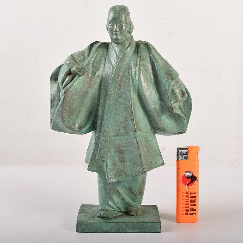 山本雲涛作　鋳銅　三井寺舞　原型　紺谷英儀　置物　共箱　M　R7831