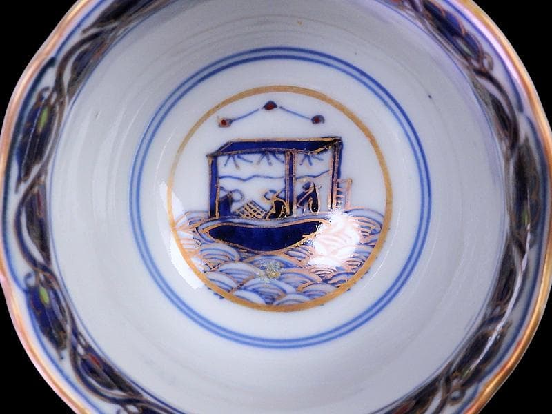 古伊万里　金襴手　花に唐子の図　向付　５客　AS-DCe