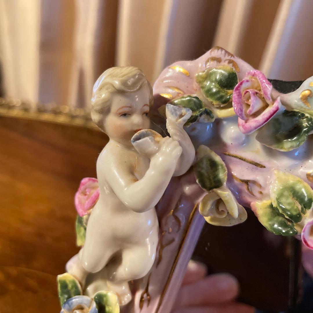 マイセン陶花と天使のミラー