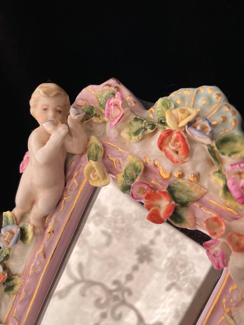 マイセン陶花と天使のミラー