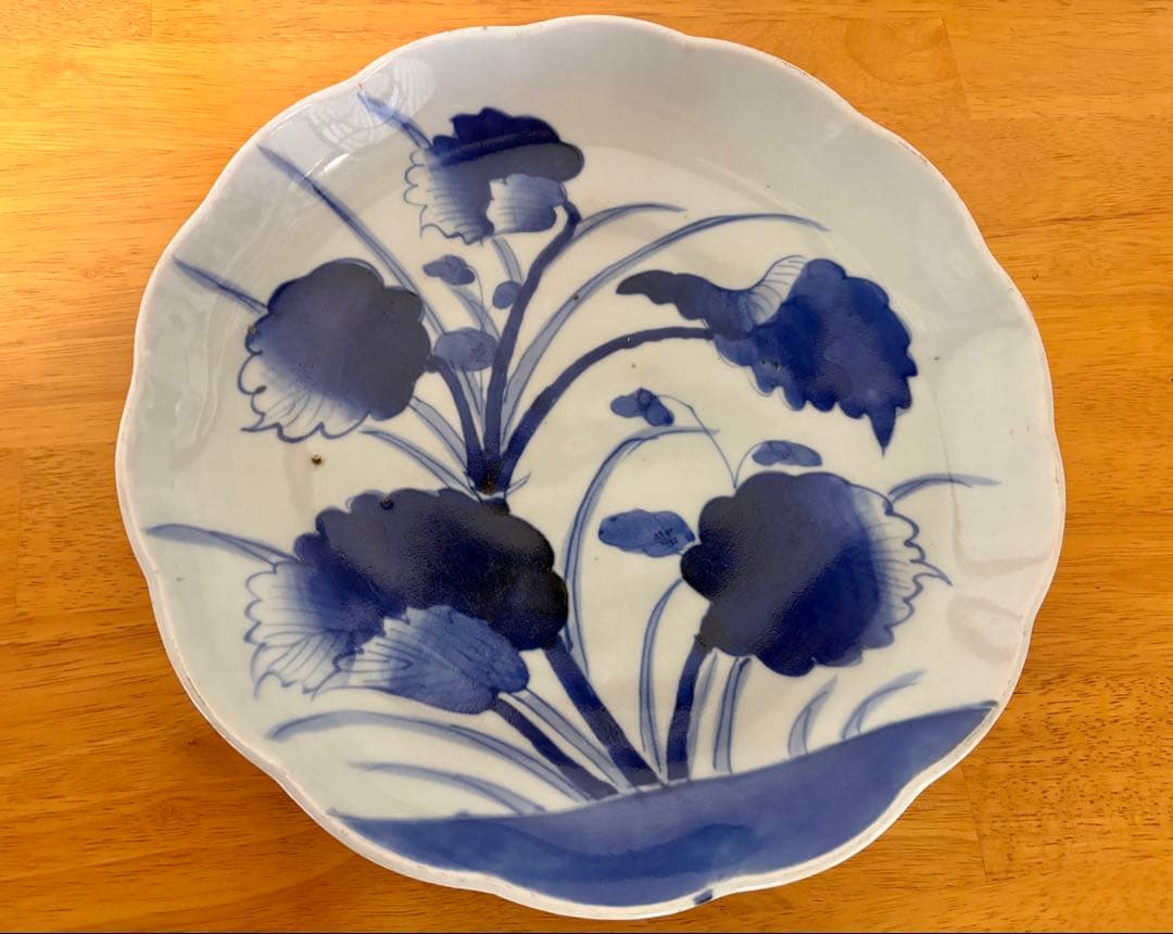 骨董品　江戸時代　古伊万里　 染付大皿　牡丹、秋海堂　3枚