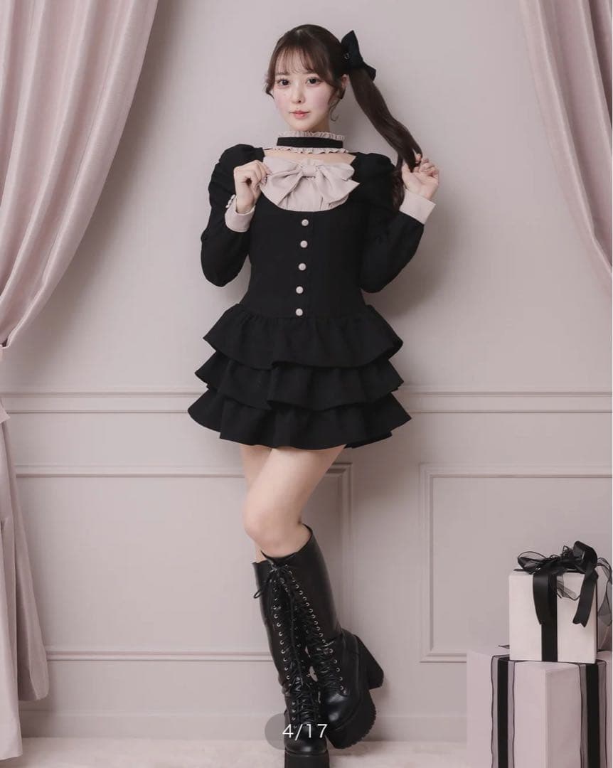 pium ピウム フロントリボンチョーカーティアードミニワンピ