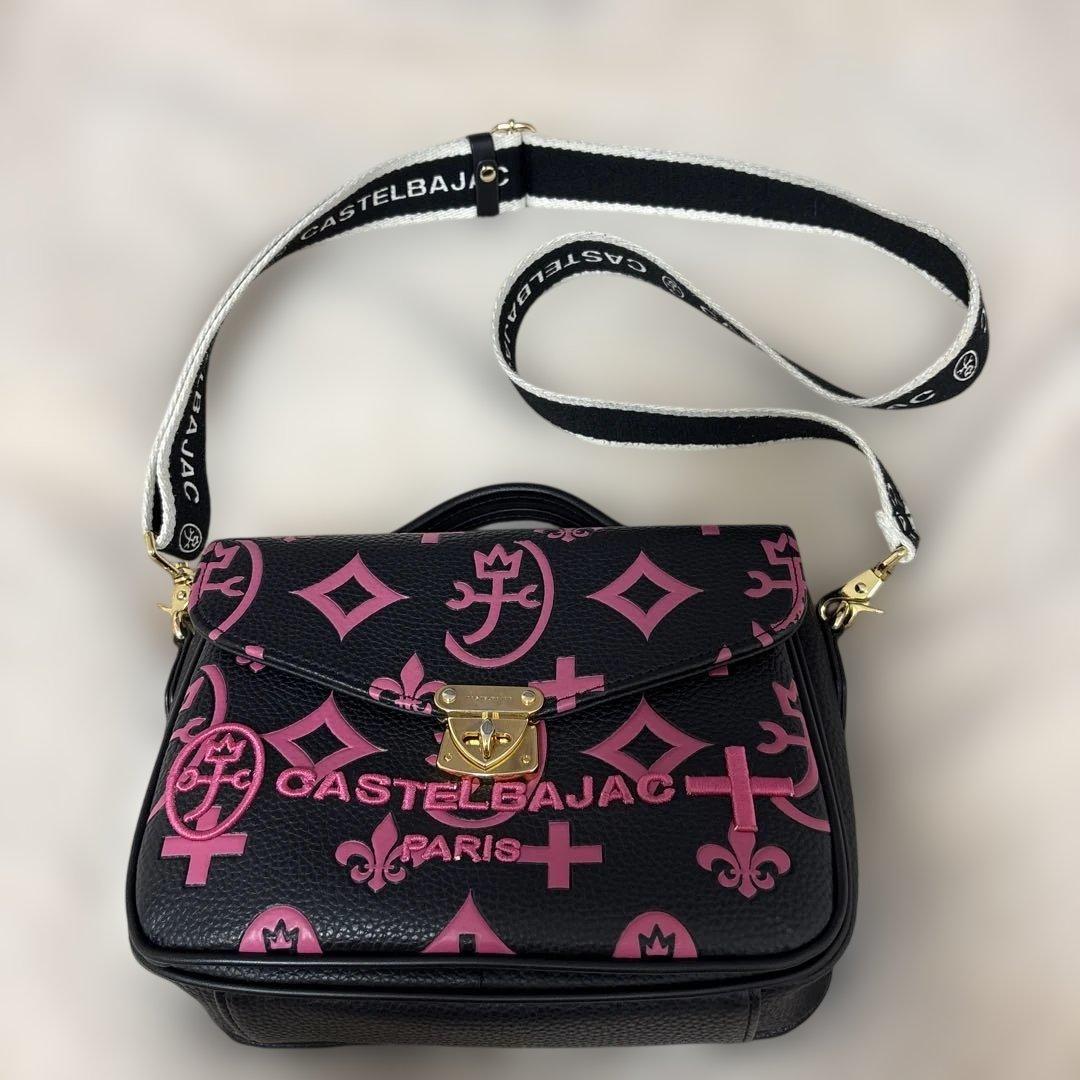 CASTELBAJACカステルバジャックハンドバックピンクブラックレザー金具ハゲ