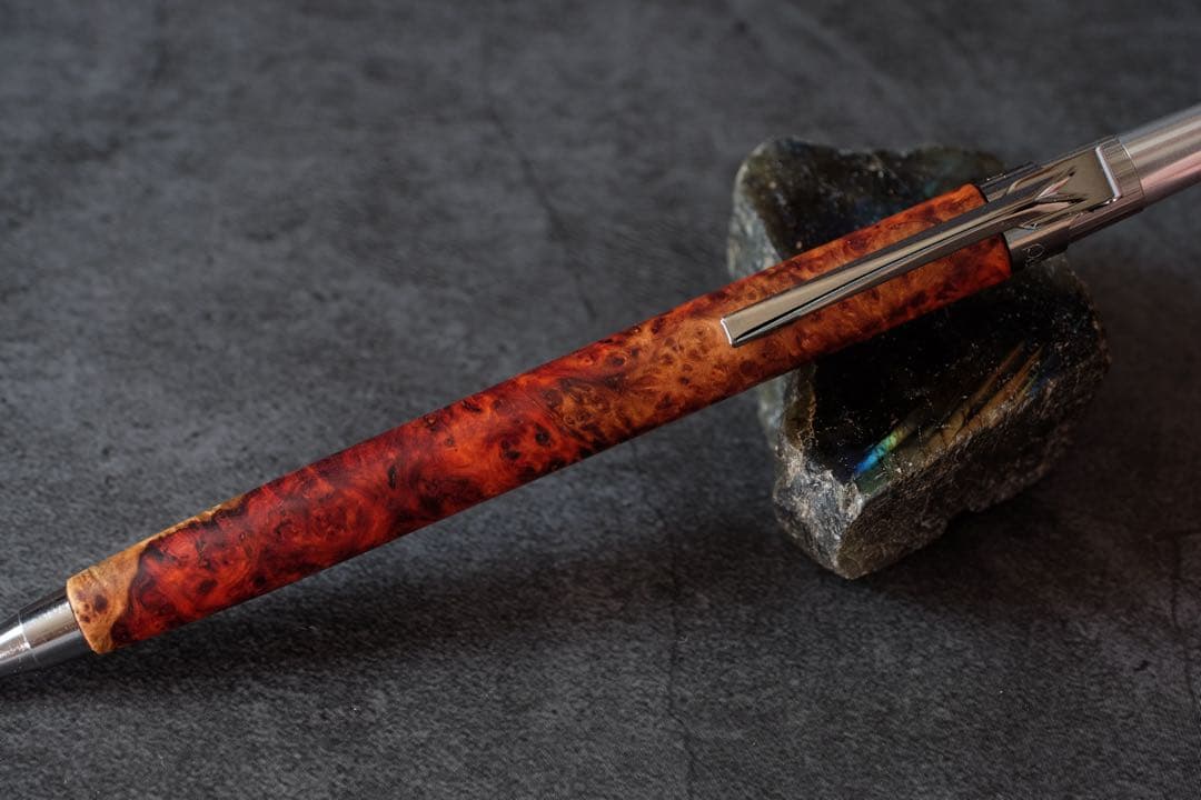 PG5木軸カスタム0167　高村杢工房 製図用シャープペンシル　花梨瘤極上の紅白