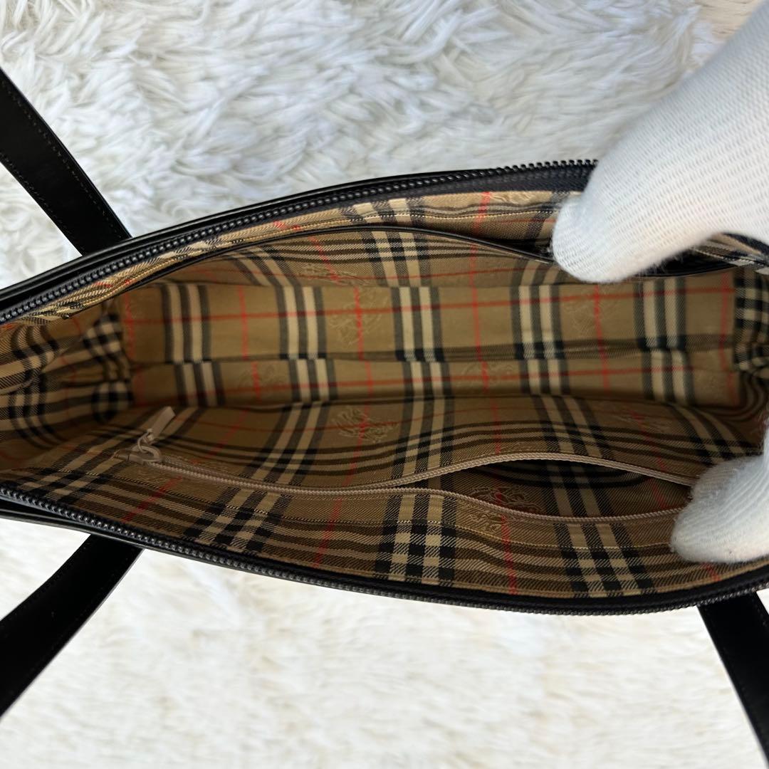 Burberry バーバリー レザー ハンドバッグ ノバチェック 黒 ブラック