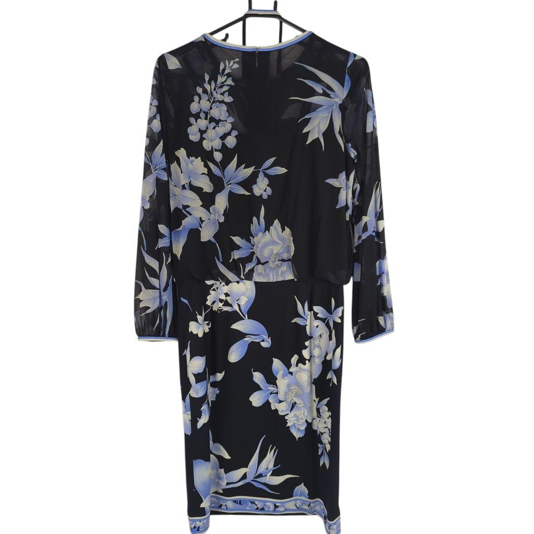 【美品】Leonard レオナール ワンピース 花柄 ブラック ブルー