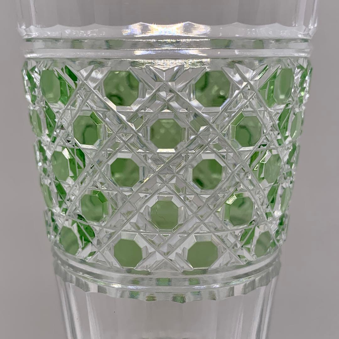 カガミクリスタル 江戸切子 フルートシャンパングラス 緑 Kagami刻印有