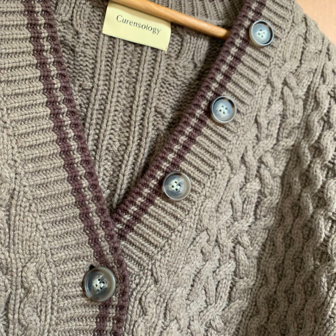 新品タグ付✨️カレンソロジーラムズアランニットカーディガン ケーブル柄 ブラウン