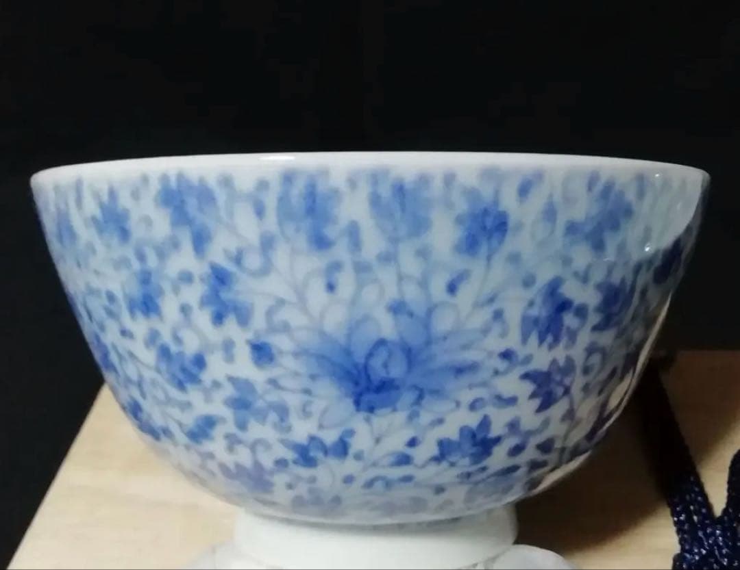 【お値引き】骨董　古伊万里　花唐草紋染付　飯碗１双