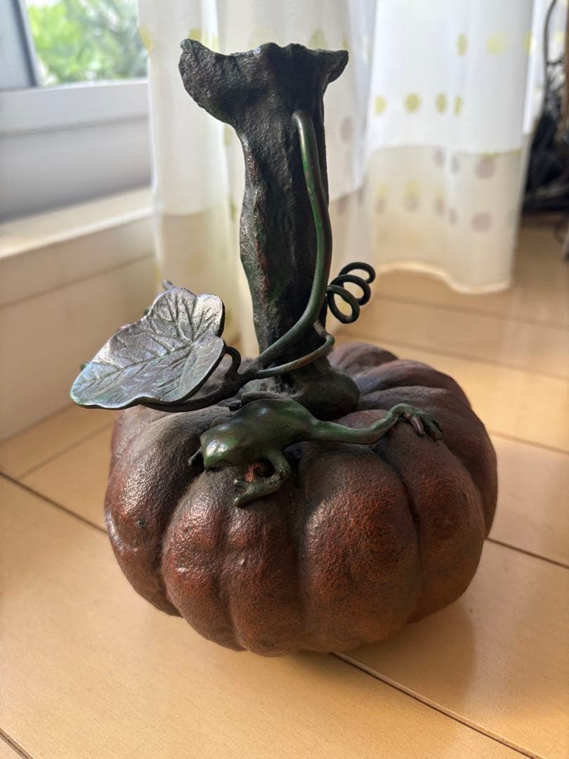 かえると南瓜 銅器　アンティーク花瓶