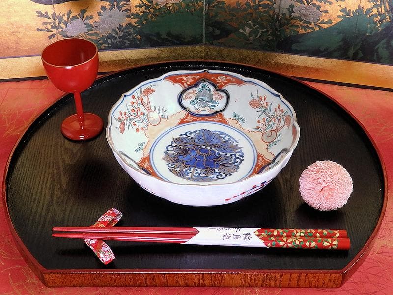 古伊万里　色絵　窓絵獅子　秋草に兎の図　膾皿　５客　D049AS-DBj