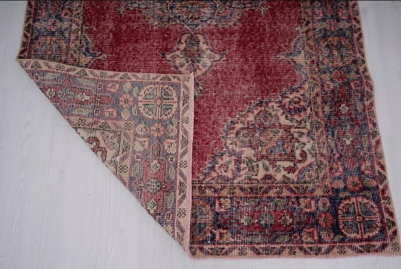 トルコヴィンテージラグ A61 レア レッド ネイビー ブルー グリーン