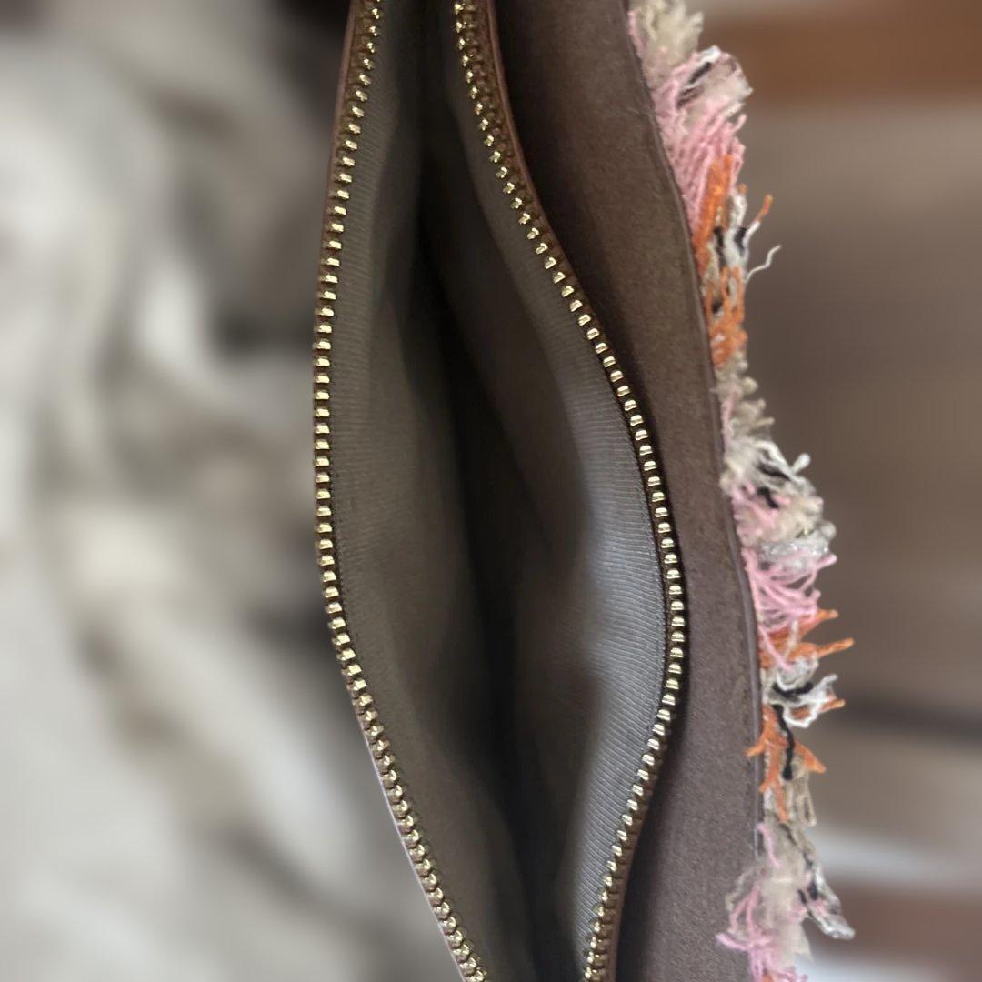 FURLA ピンク系ツイードハンドバッグ