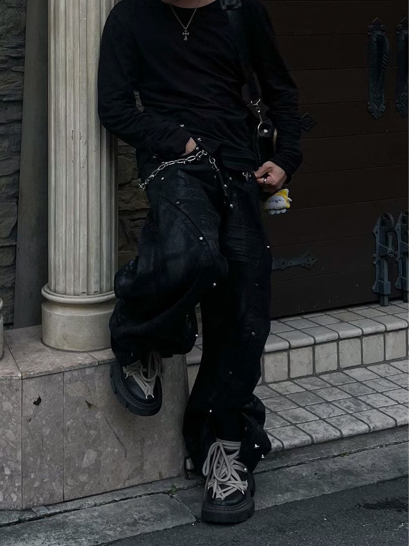 む*む様 RICH/Black Waxed Denim Pants