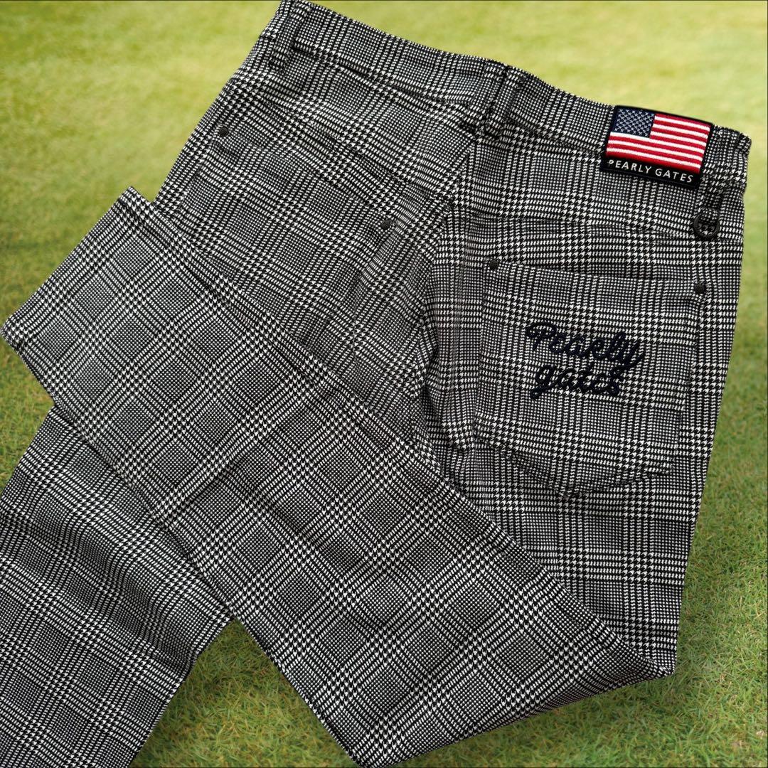 裏起毛　パーリーゲイツ　パンツ　黒　白　チェック　千鳥格子　M〜L相当　4