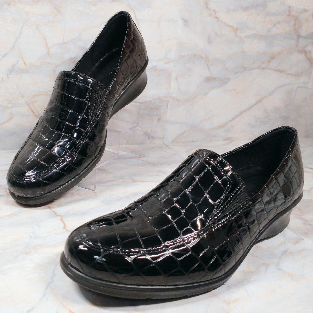 ECCO Felicia クロコ型押し 本革 エナメル ローファー 38