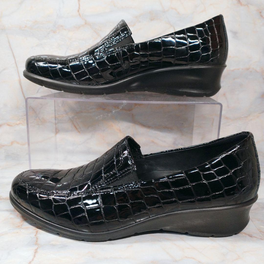 ECCO Felicia クロコ型押し 本革 エナメル ローファー 38