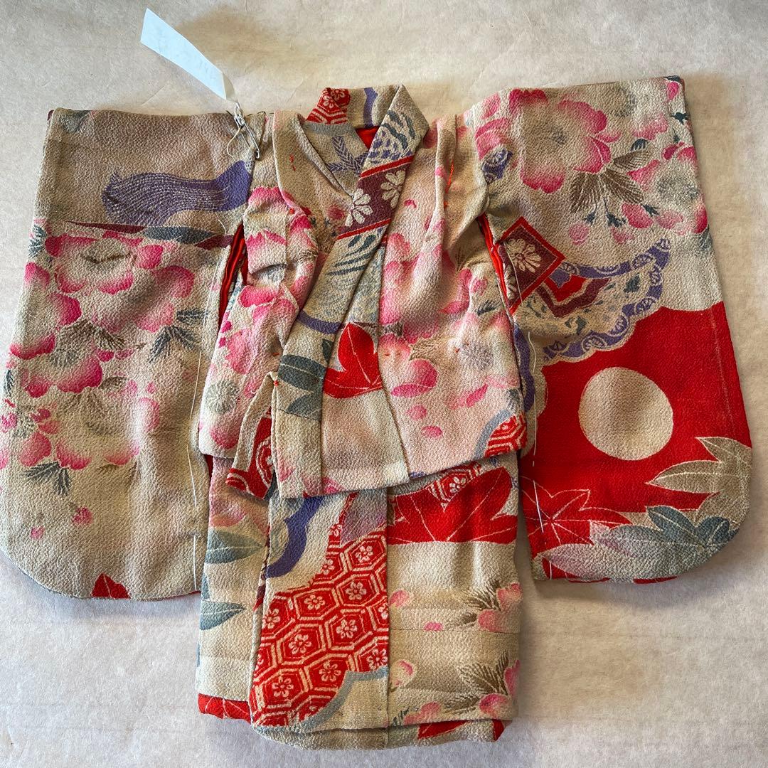 古布　江戸縮緬　桜　お月様　人形の着物　8号　121210