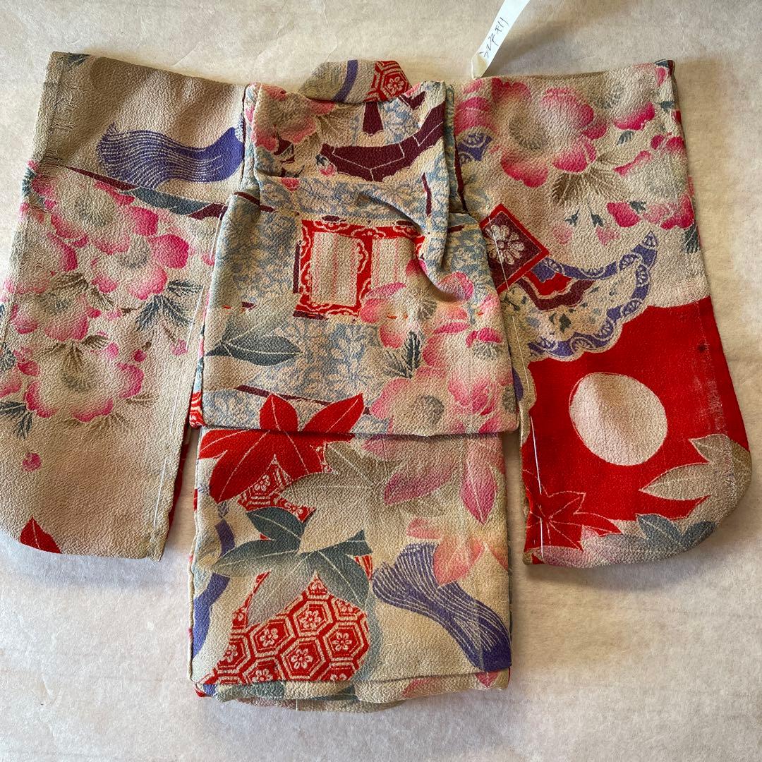 古布　江戸縮緬　桜　お月様　人形の着物　8号　121210