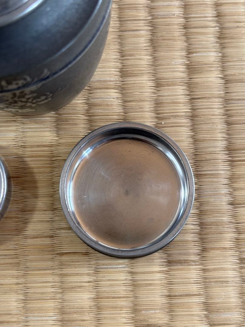 煎茶道具　錫製　林亭瑞製　茶入　茶心壺　細かい装飾　286g 幅7×高10㎝