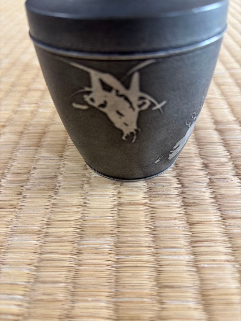 煎茶道具　錫製　林亭瑞製　茶入　茶心壺　細かい装飾　286g 幅7×高10㎝