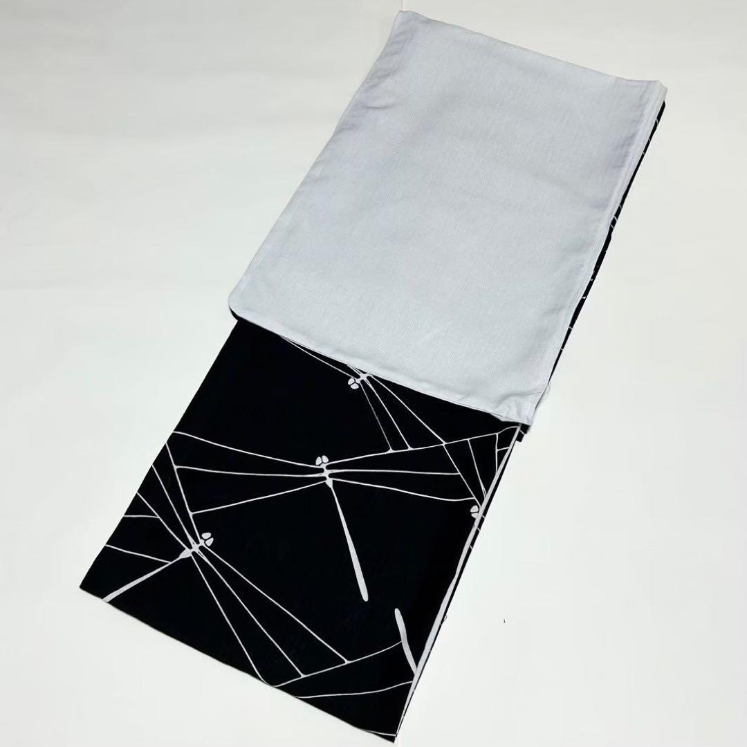 浴衣　夏　単着物　白×黒　吸湿速乾　半身仕立て　片身替わり　帯　0807⑬